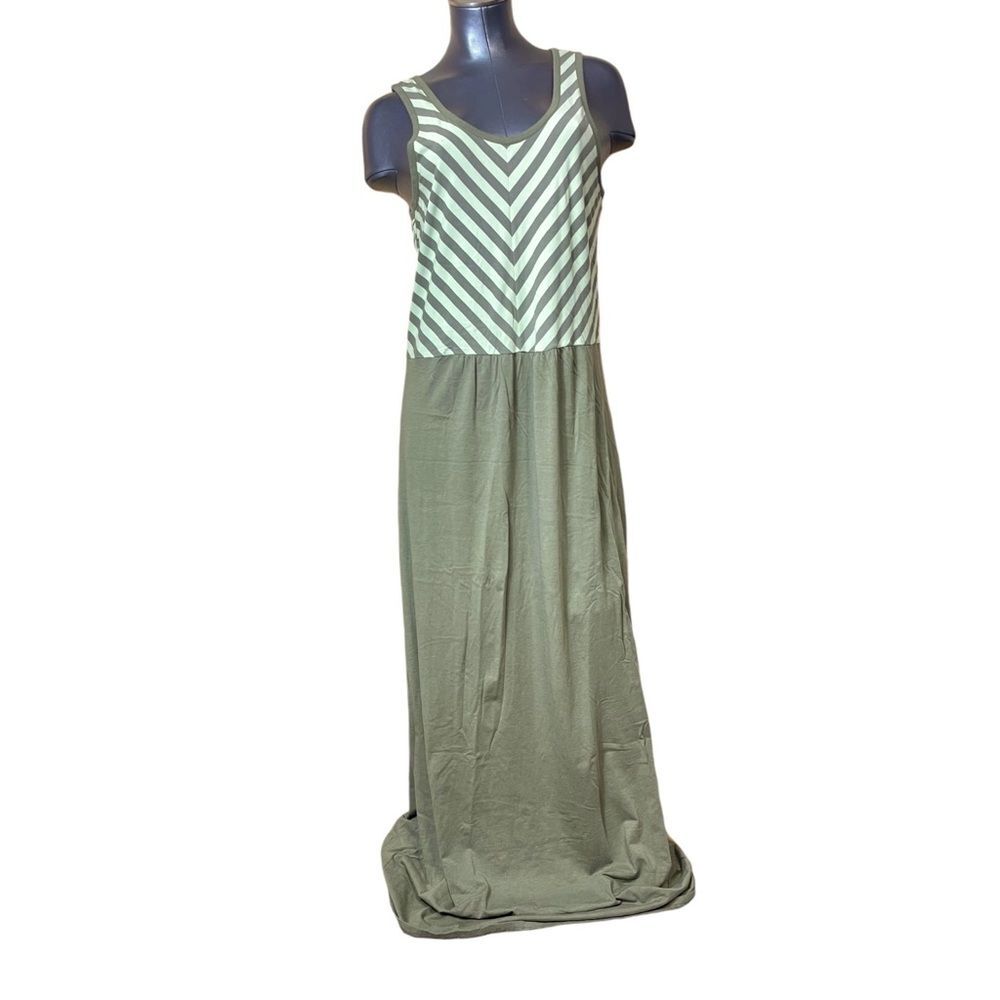 Toad&Co Olive Green Striped Maxi Dress